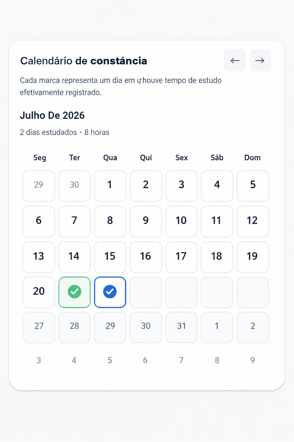 Calendário real de constância dos estudos