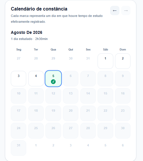 Calendário real de constância dos estudos